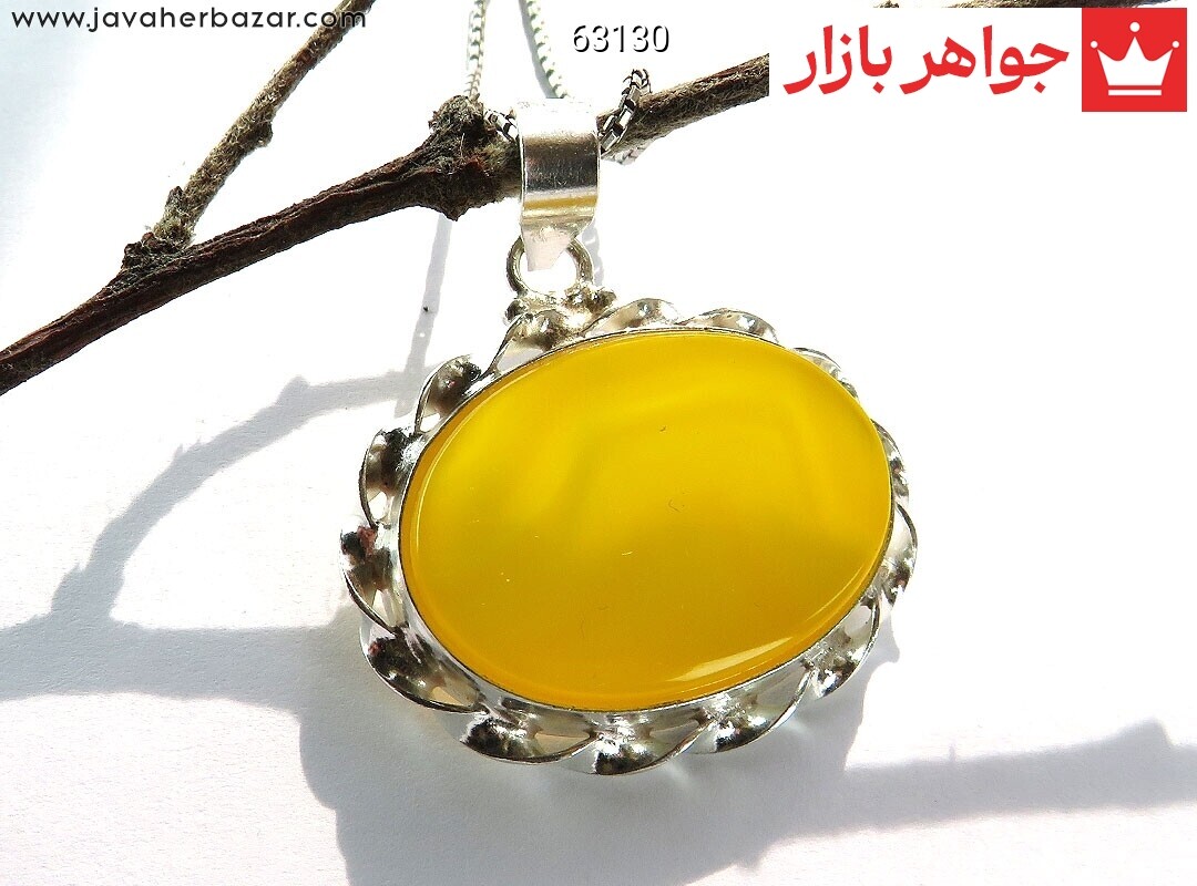 پلاک نقره عقیق زرد دست ساز [شرف الشمس]